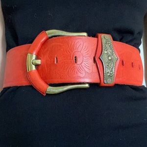 Beautiful vintage orange leather waist belt